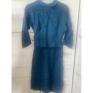 Vintage 50s/60s Bonny-Lee Green Blue Skirt Suit Jacket Pencil Mad Men Sz Small
